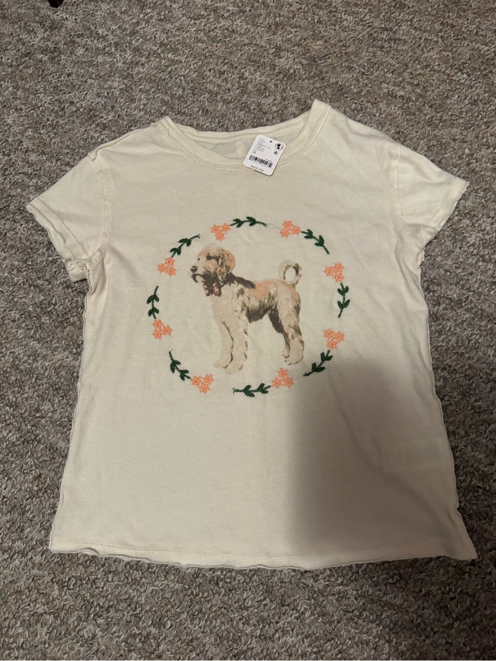 We The Free by Free People Cream Dog Graphic Tee with Floral Wreath NWT